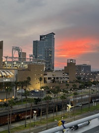 a red sky over a city